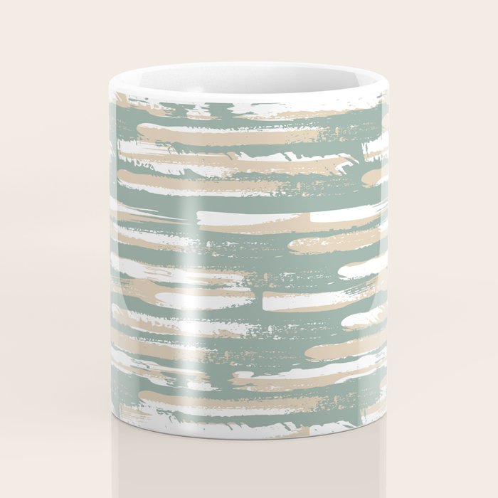 Colorful Stripes, Green and Beige, Abstract Art Coffee Mug Gallery Image 4