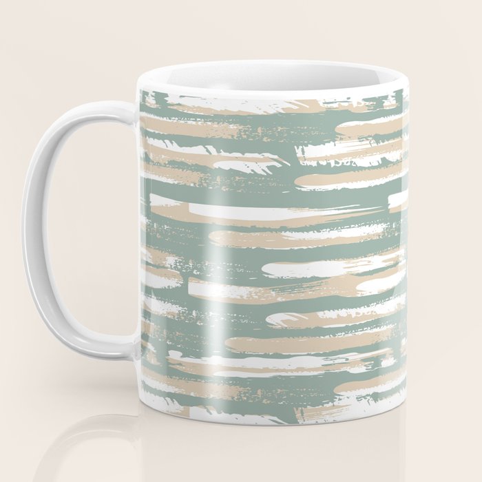 Colorful Stripes, Green and Beige, Abstract Art Coffee Mug Gallery Image 3