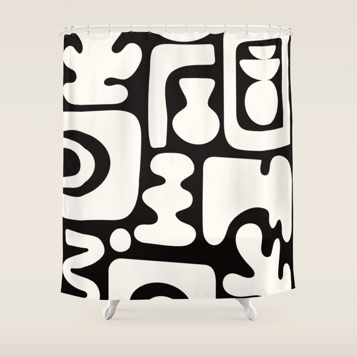 Abstract Black&White Cutouts Shower Curtain Gallery Image 1