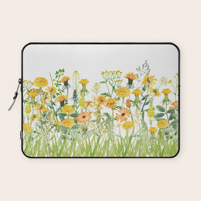 Yellow Scandinavian Wildflowers  Meadow  Laptop Sleeve Gallery Image 1