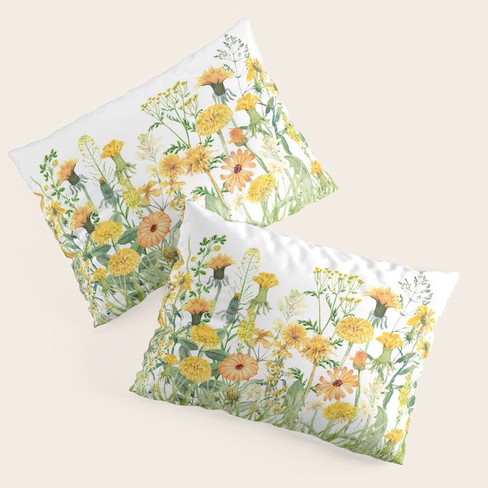 Yellow Scandinavian Wildflowers  Meadow  Pillow Sham Gallery Image 3