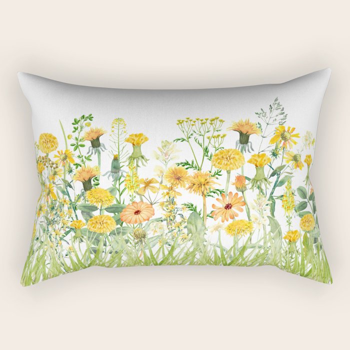 Yellow Scandinavian Wildflowers  Meadow  Rectangular Pillow Gallery Image 1