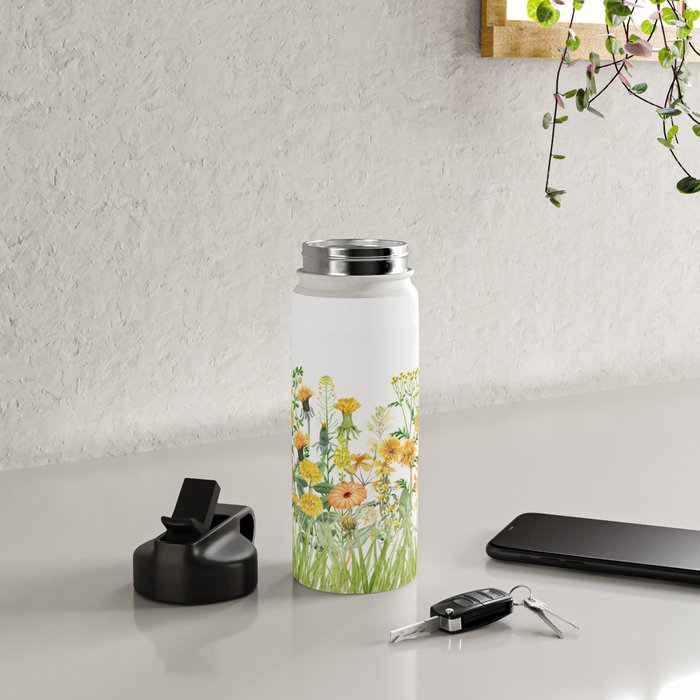 Yellow Scandinavian Wildflowers  Meadow  Water Bottle Gallery Image 4