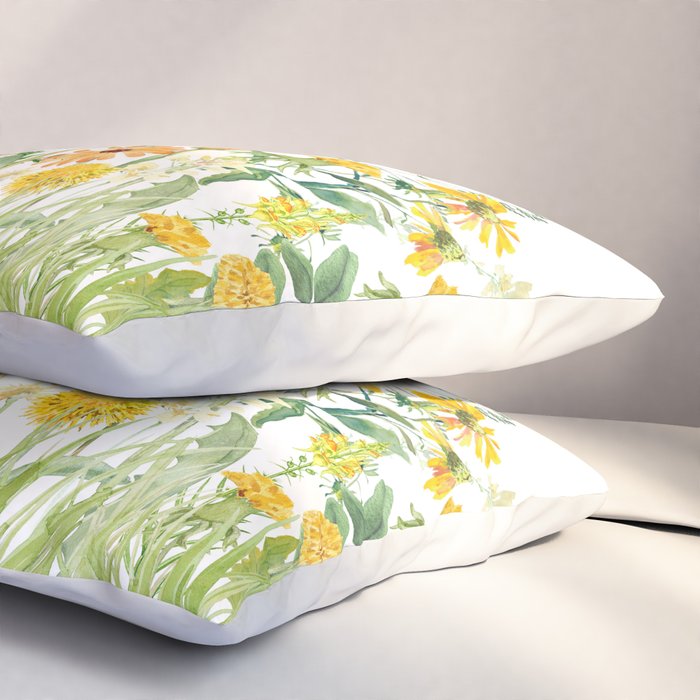 Yellow Scandinavian Wildflowers  Meadow  Pillow Sham Gallery Image 3