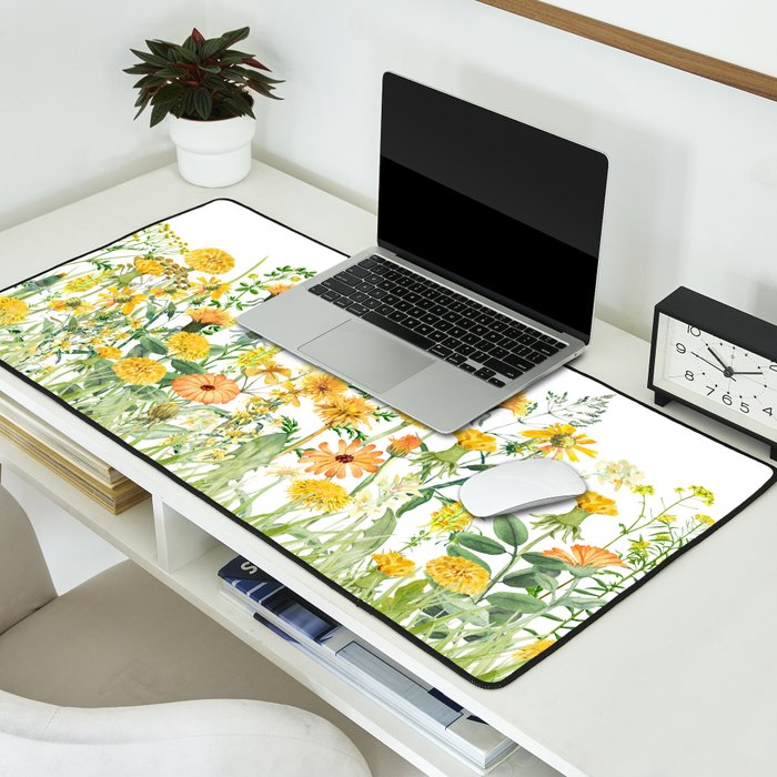 Yellow Scandinavian Wildflowers  Meadow  Desk Mat Gallery Image 2