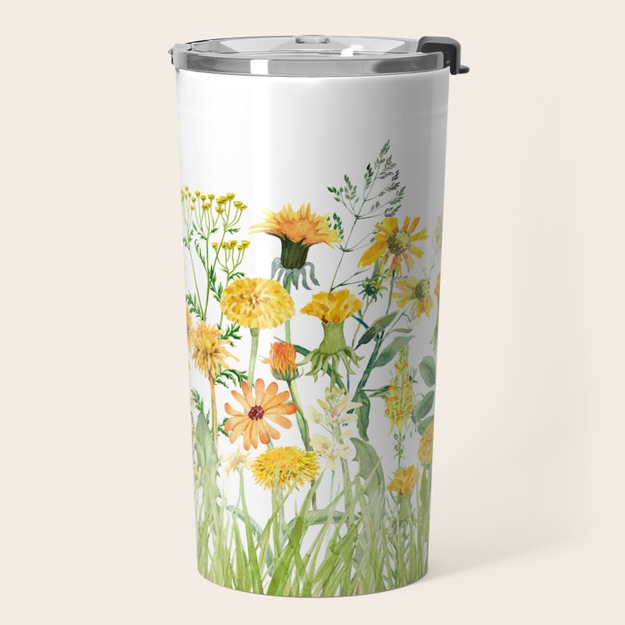 Yellow Scandinavian Wildflowers  Meadow  Travel Mug Gallery Image 2