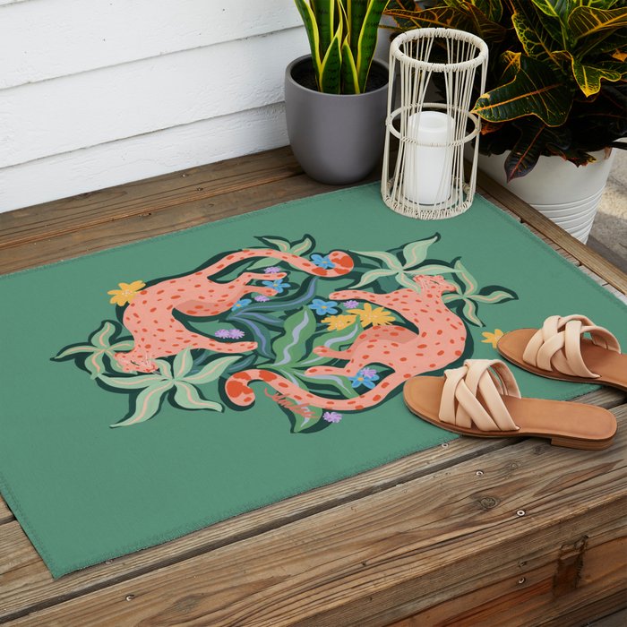 Wild Blush Cheetahs Outdoor Rug Gallery Image 2