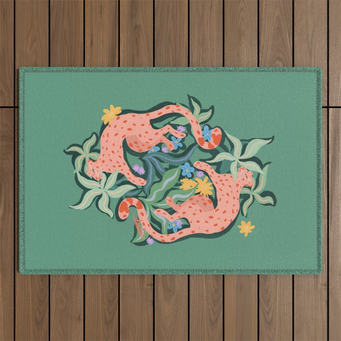 Wild Blush Cheetahs Outdoor Rug Gallery Image 1