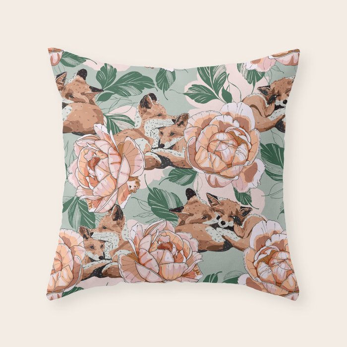 Red foxes in the rose bushes 24 Throw Pillow Gallery Image 6