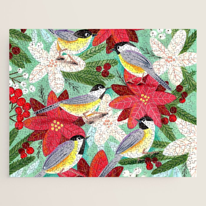 Winter birds tits and Christmas flowers Jigsaw Puzzle Gallery Image 1