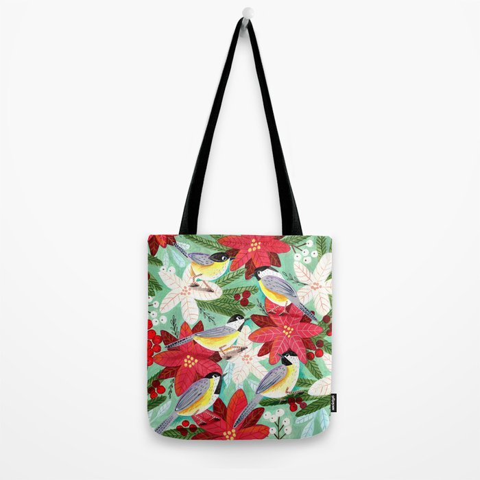 Winter birds tits and Christmas flowers Tote Bag Gallery Image 2