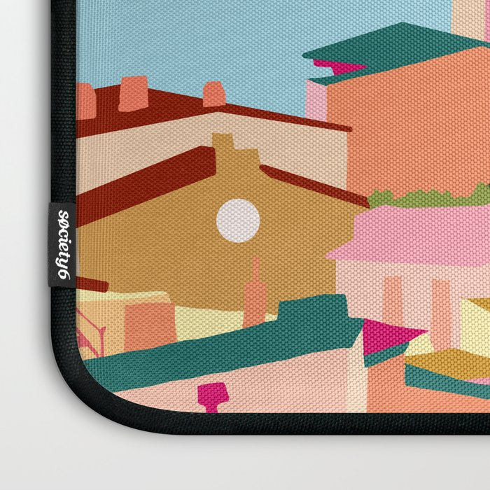 Crimson Rouge, Colorful Architecture Buildings, Greece Cityscape Skyline, Seagull Travel Summer Eclectic Bohemian Pop of Color Positivity Laptop Sleeve Gallery Image 3