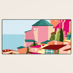 Crimson Rouge, Colorful Architecture Buildings, Greece Cityscape Skyline, Seagull Travel Summer Eclectic Bohemian Pop of Color Positivity Desk Mat Gallery Image 3