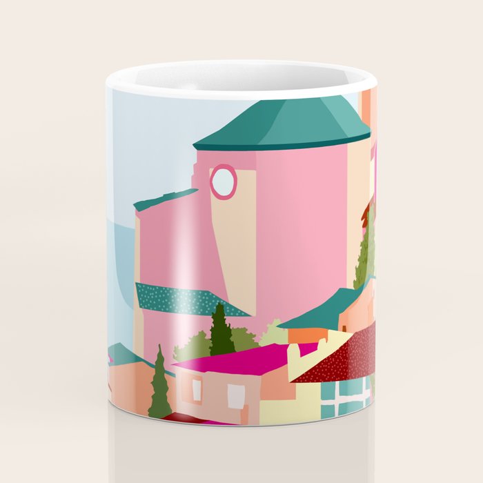 Crimson Rouge, Colorful Architecture Buildings, Greece Cityscape Skyline, Seagull Travel Summer Eclectic Bohemian Pop of Color Positivity Coffee Mug Gallery Image 4