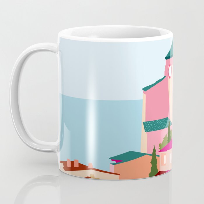 Crimson Rouge, Colorful Architecture Buildings, Greece Cityscape Skyline, Seagull Travel Summer Eclectic Bohemian Pop of Color Positivity Coffee Mug Gallery Image 3