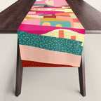 Crimson Rouge, Colorful Architecture Buildings, Greece Cityscape Skyline, Seagull Travel Summer Eclectic Bohemian Pop of Color Positivity Table Runner Gallery Image 1