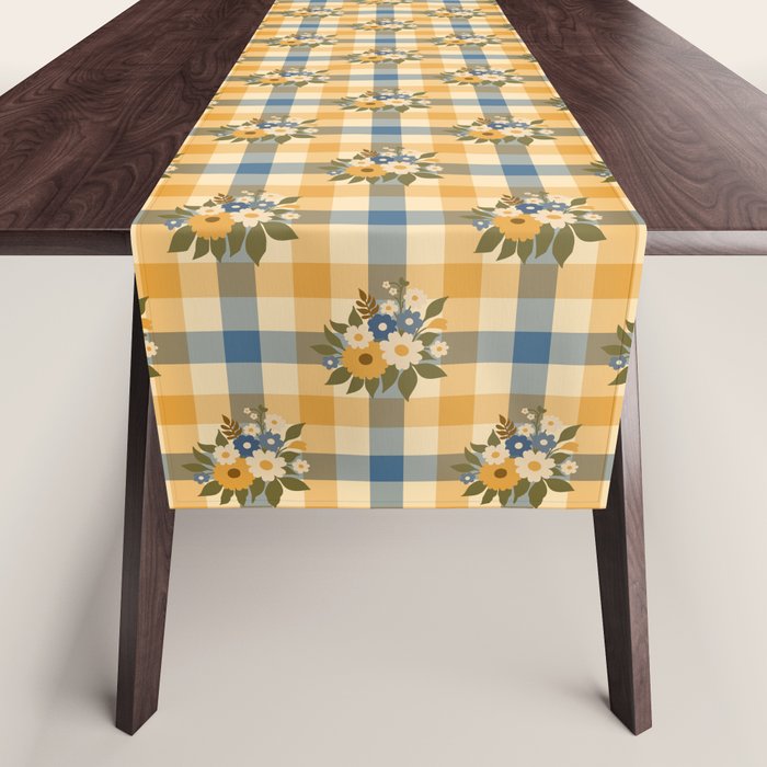 Country Retro Cottage Flowers plaid Table Runner Gallery Image 1