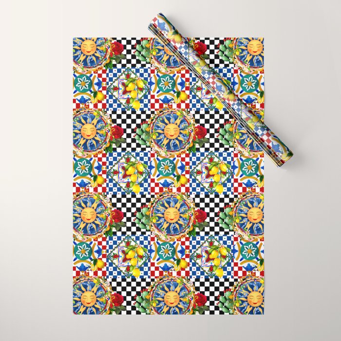 Sicilian sun,majolica,lemon,roses art Wrapping Paper Gallery Image 1