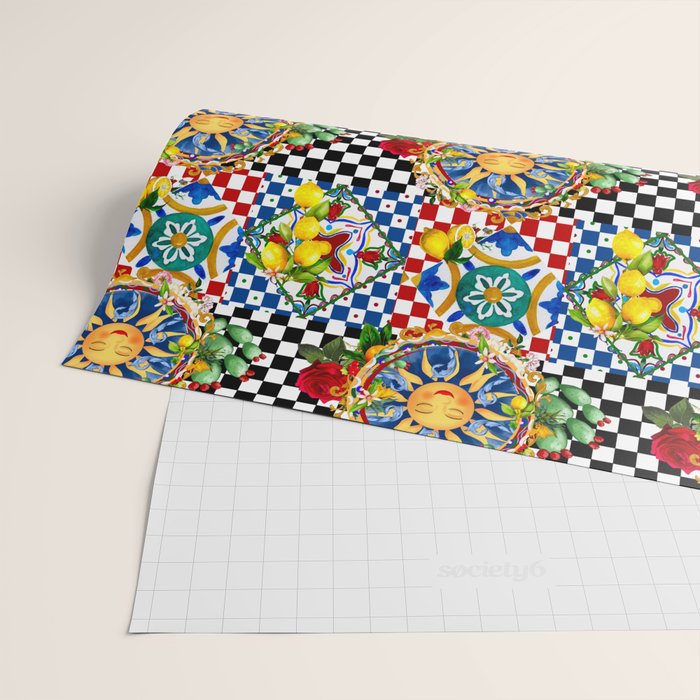 Sicilian sun,majolica,lemon,roses art Wrapping Paper Gallery Image 2