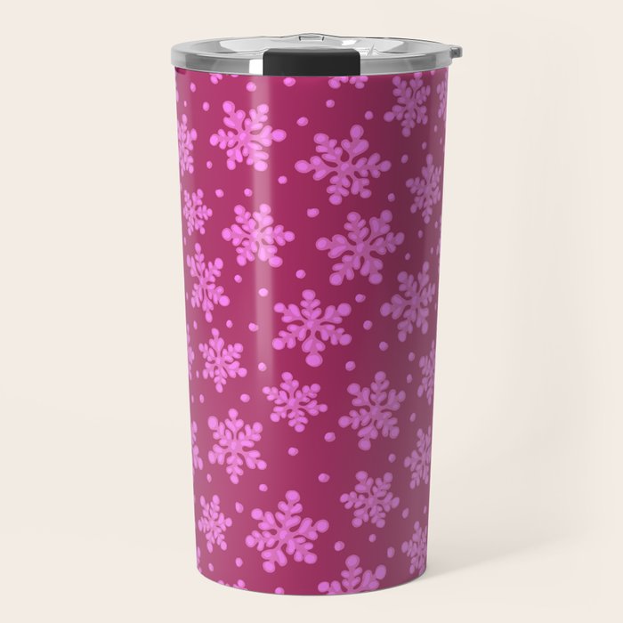 Pretty in Pink Winter Snowflakes Travel Mug Gallery Image 1