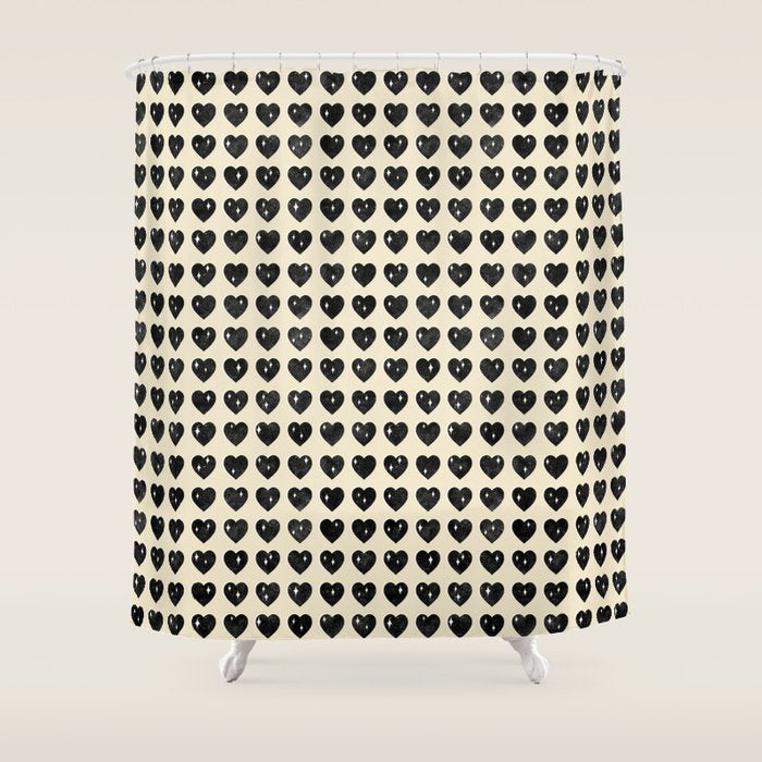 Love Hearts - black and cream Shower Curtain Gallery Image 1
