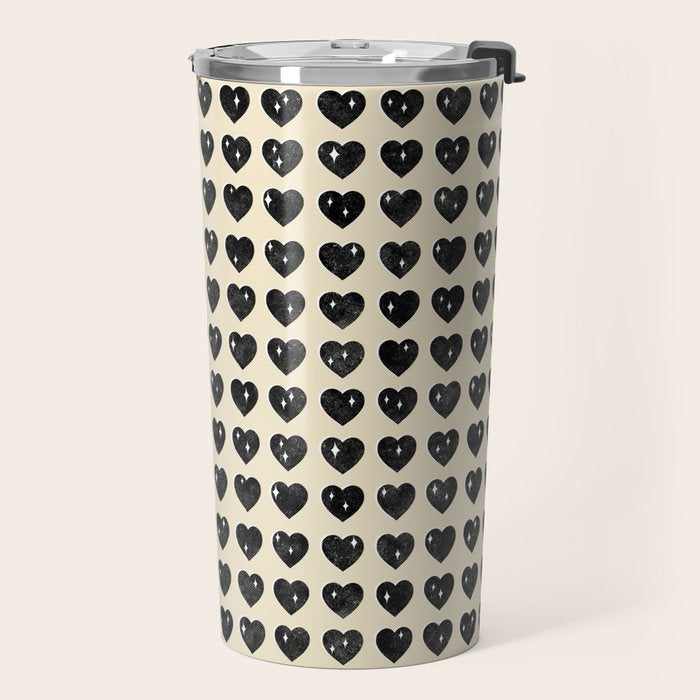Love Hearts - black and cream Travel Mug Gallery Image 2