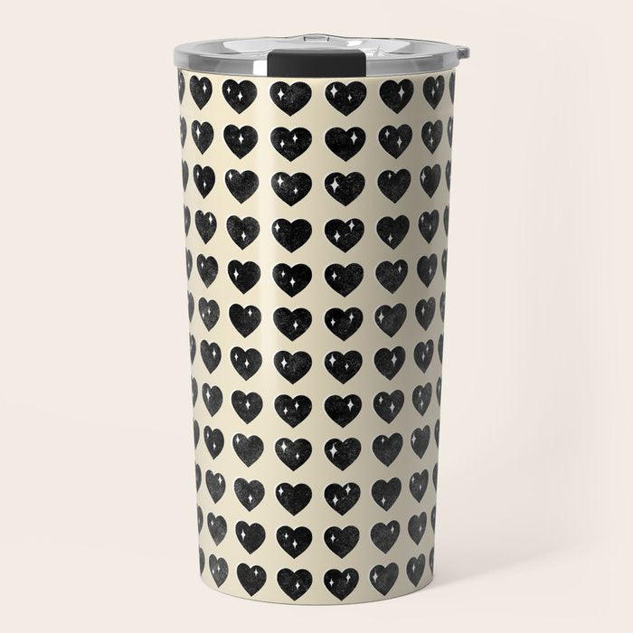 Love Hearts - black and cream Travel Mug Gallery Image 1