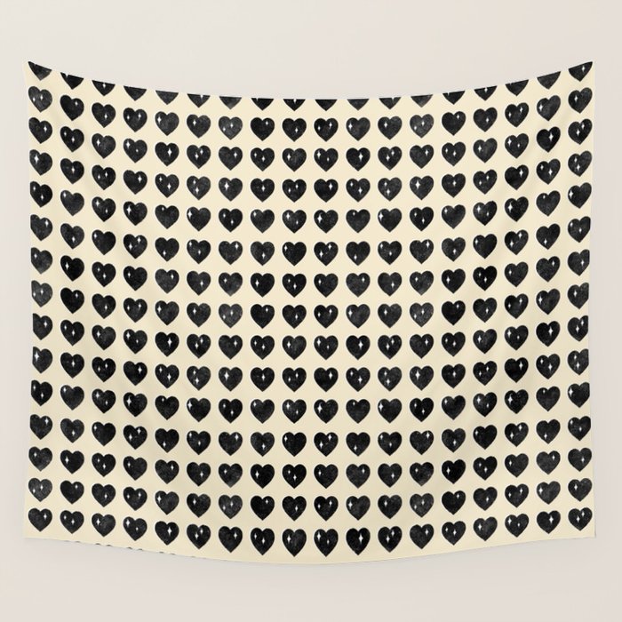 Love Hearts - black and cream Wall Tapestry Gallery Image 1