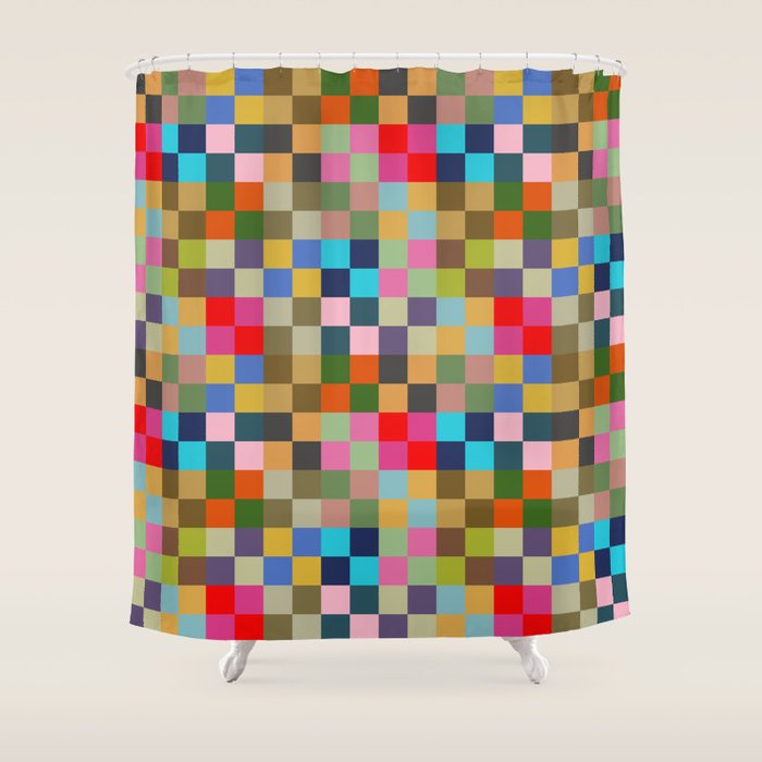 Colorful Checkerboard Shower Curtain Gallery Image 1