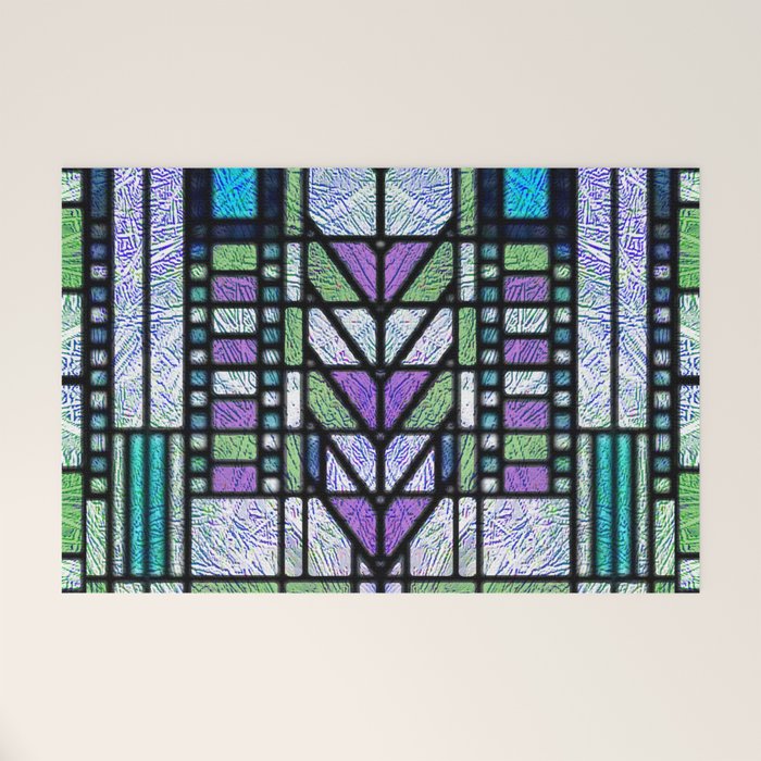 Aqua and Green Art Deco Stained Glass Design Welcome Mat Gallery Image 1