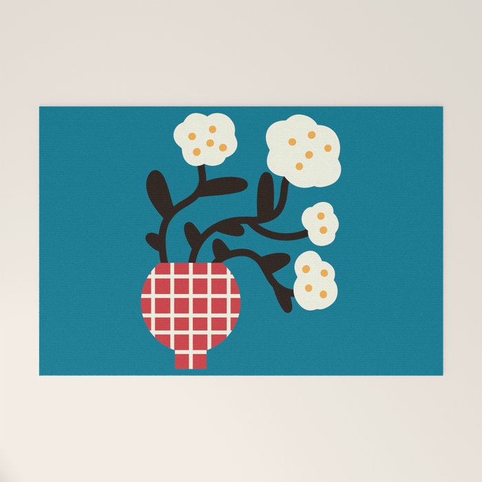 Modern Minimalist Cotton Flowers Welcome Mat Gallery Image 1