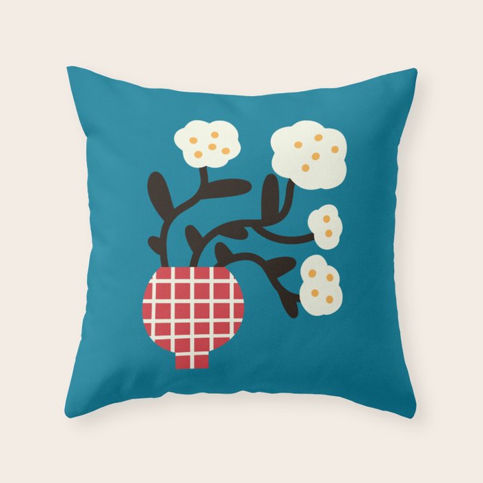 Modern Minimalist Cotton Flowers Throw Pillow Gallery Image 1