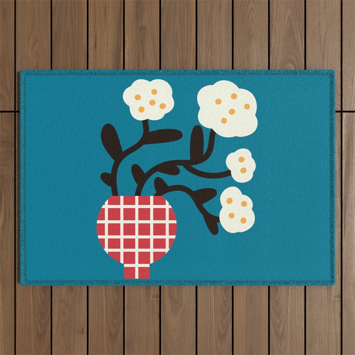 Modern Minimalist Cotton Flowers Outdoor Rug Gallery Image 1