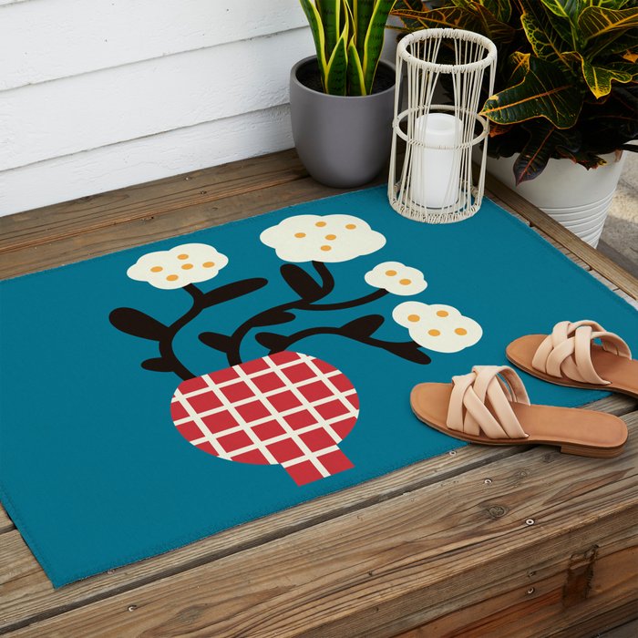 Modern Minimalist Cotton Flowers Outdoor Rug Gallery Image 2