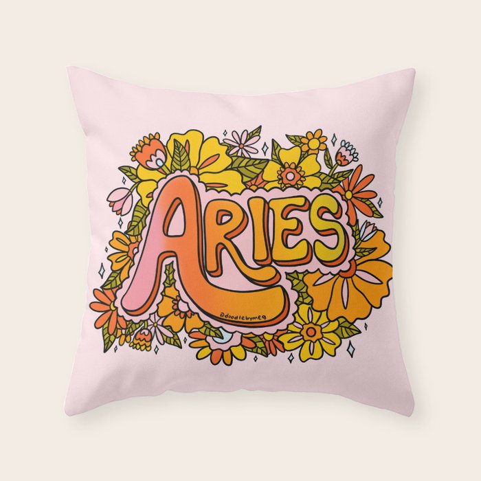Aries Flowers Throw Pillow Gallery Image 1