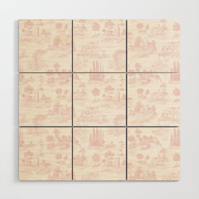 Toile de Jouy Vintage French Romantic Pastoral Baby Pink & White Wood Wall Art Gallery Image 1