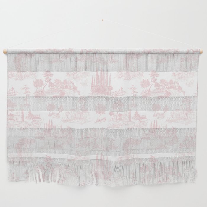 Toile de Jouy Vintage French Romantic Pastoral Baby Pink & White Wall Hanging Gallery Image 1