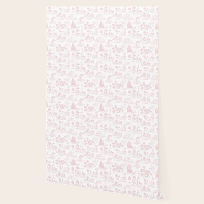 Toile de Jouy Vintage French Romantic Pastoral Baby Pink & White Wallpaper Gallery Image 2