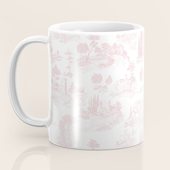 Toile de Jouy Vintage French Romantic Pastoral Baby Pink & White Coffee Mug Gallery Image 3