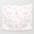Toile de Jouy Vintage French Romantic Pastoral Baby Pink & White Wall Tapestry Gallery Image 4
