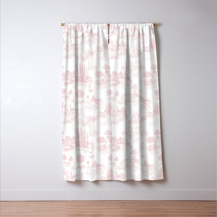 Toile de Jouy Vintage French Romantic Pastoral Baby Pink & White Window Curtain Gallery Image 3