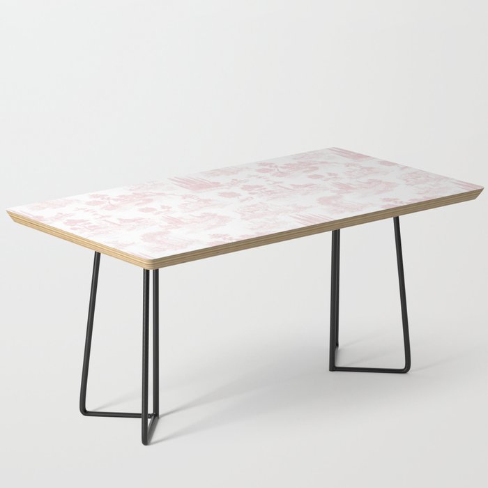 Toile de Jouy Vintage French Romantic Pastoral Baby Pink & White Coffee Table Gallery Image 1