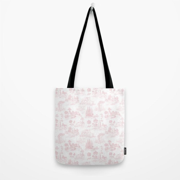 Toile de Jouy Vintage French Romantic Pastoral Baby Pink & White Tote Bag Gallery Image 2