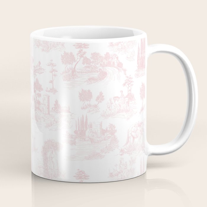 Toile de Jouy Vintage French Romantic Pastoral Baby Pink & White Coffee Mug Gallery Image 1