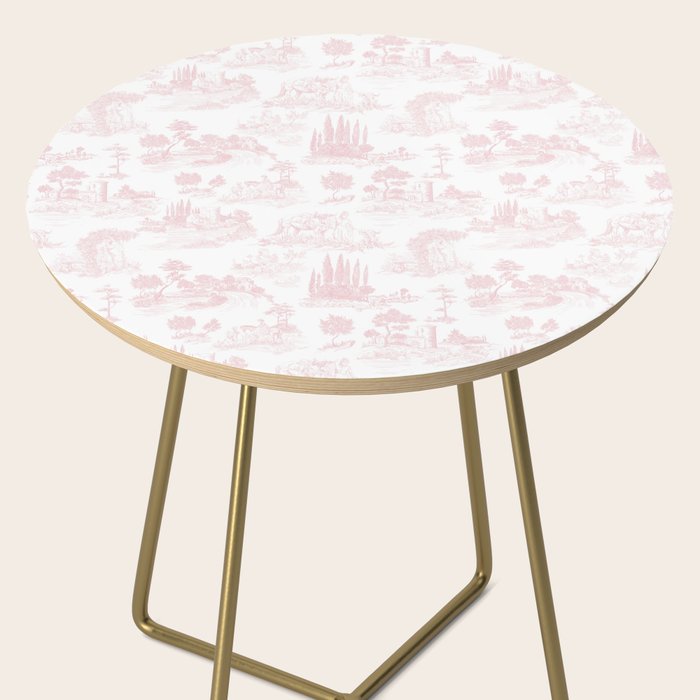 Toile de Jouy Vintage French Romantic Pastoral Baby Pink & White Side Table Gallery Image 2