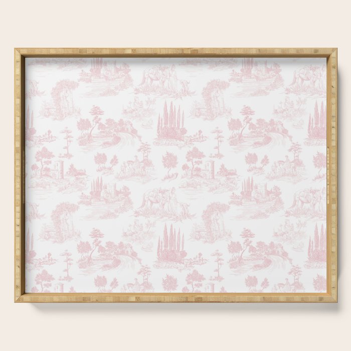 Toile de Jouy Vintage French Romantic Pastoral Baby Pink & White Serving Tray Gallery Image 1