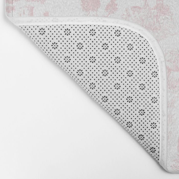 Toile de Jouy Vintage French Romantic Pastoral Baby Pink & White Bath Mat Gallery Image 2