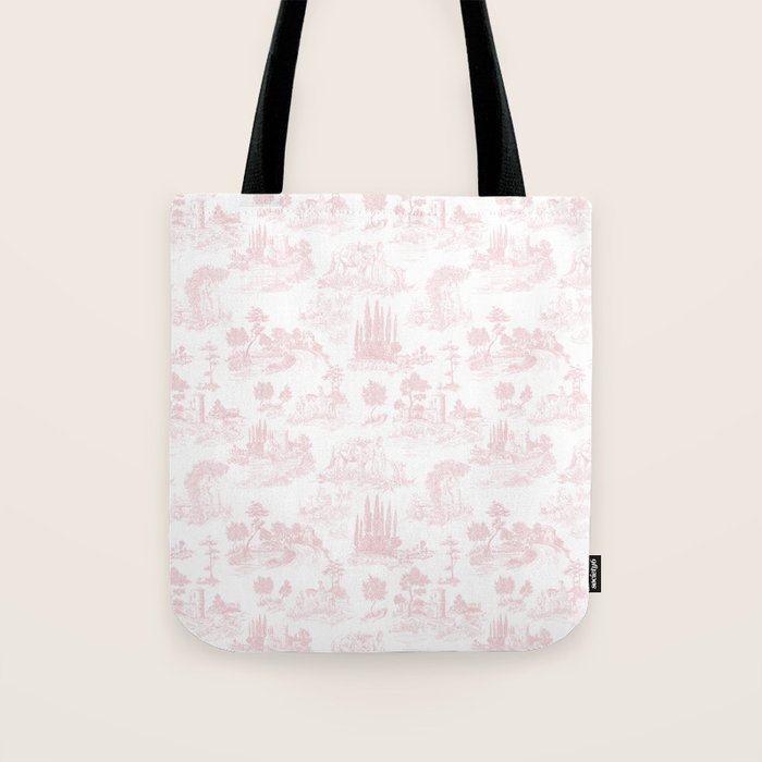 Toile de Jouy Vintage French Romantic Pastoral Baby Pink & White Tote Bag Gallery Image 1