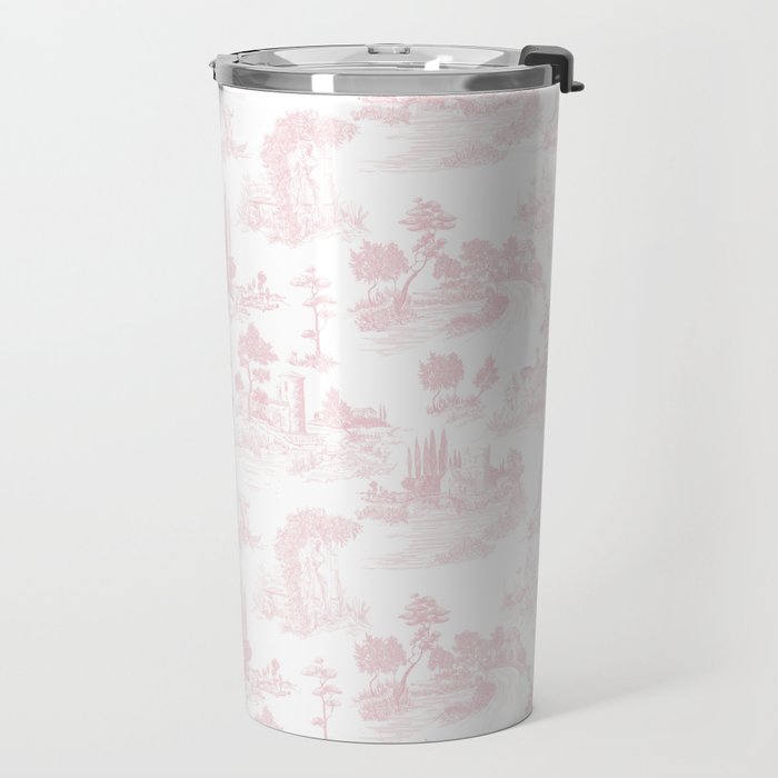 Toile de Jouy Vintage French Romantic Pastoral Baby Pink & White Travel Mug Gallery Image 2