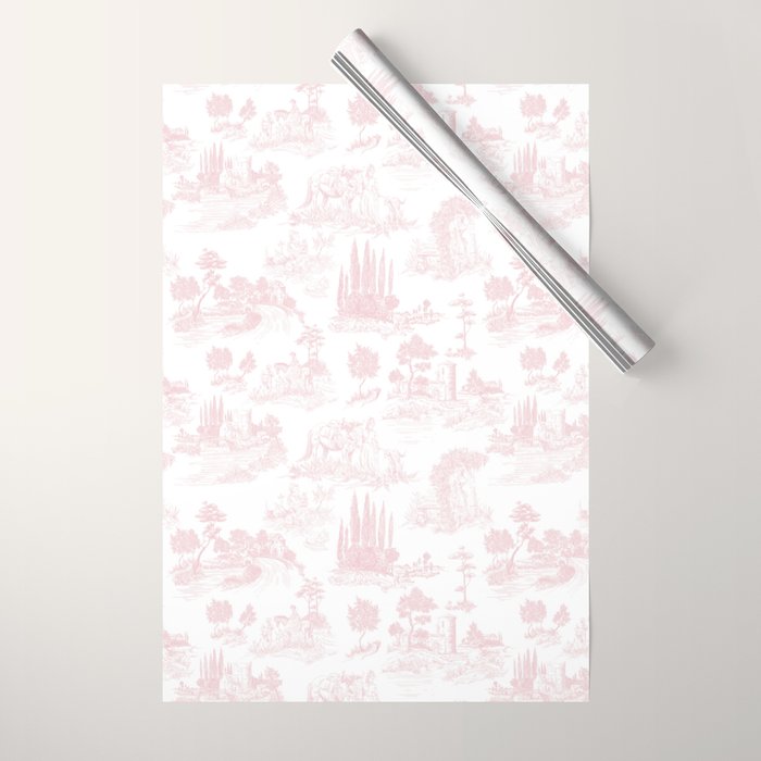 Toile de Jouy Vintage French Romantic Pastoral Baby Pink & White Wrapping Paper Gallery Image 1